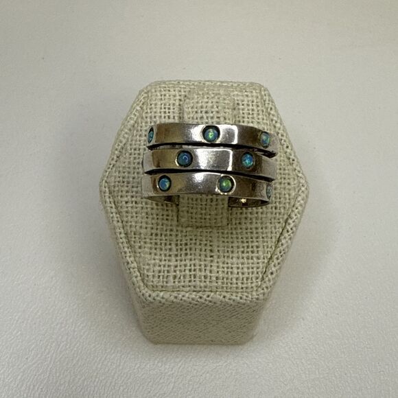 Sterling Silver Ring Wide Band Opal Modernist  925 Israel Artisan LIOR Size 8.75 - Picture 1 of 6
